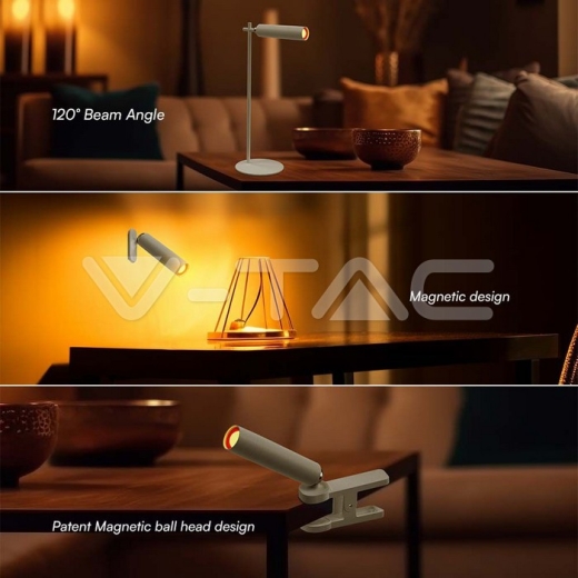 3W LED Magnetic Table Lamp Rechargeable 4000K White Body - 5