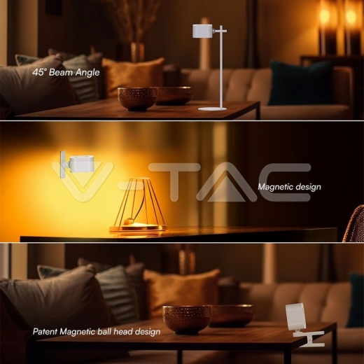 3W LED Magnetic Table Lamp With Battery 1800mAh CCT: 3in1 White Body - 2