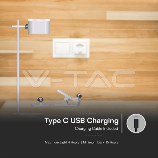 3W LED Magnetic Table Lamp With Battery 1800mAh CCT: 3in1 White Body - 3
