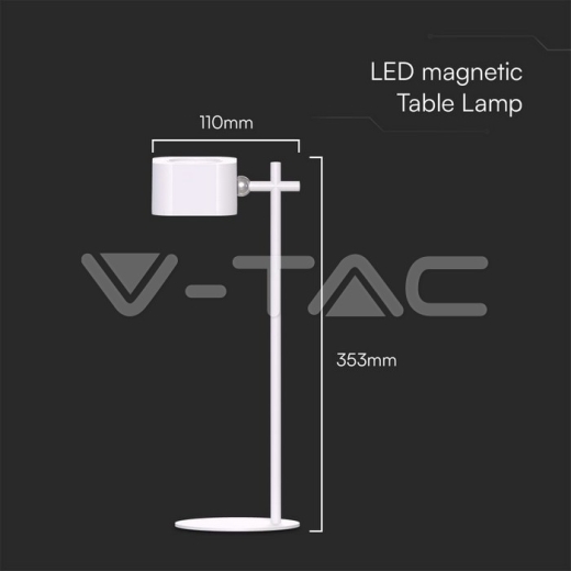3W LED Magnetic Table Lamp With Battery 1800mAh CCT: 3in1 White Body - 6