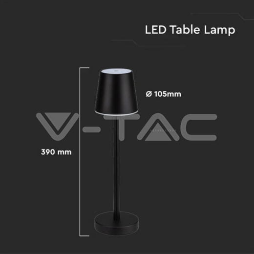3W LED Table Lamp Rechargeable Touch Dimmable Black Body 4000K - 5