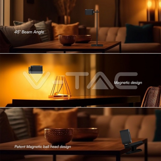 3W LED Magnetic Table Lamp With Battery 1800mAh CCT: 3in1 Black Body - 2