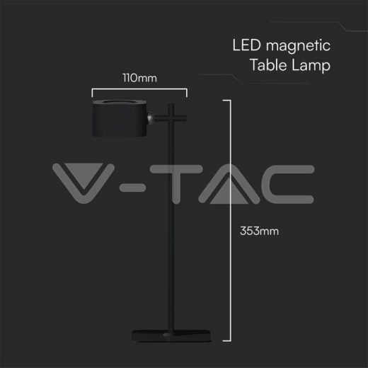 3W LED Magnetic Table Lamp With Battery 1800mAh CCT: 3in1 Black Body - 6