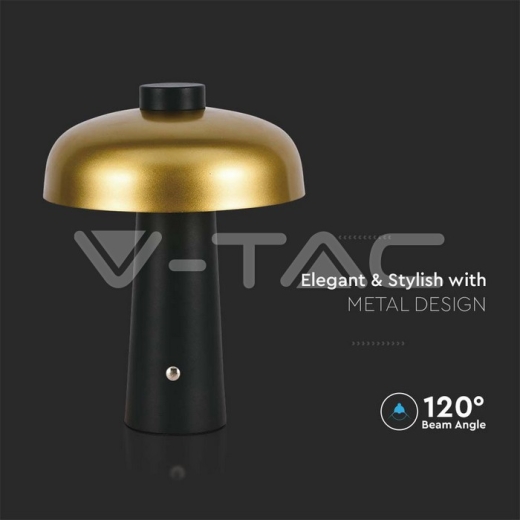 3W LED Table Lamp Rechargeable 1800mAh Battery Gold + Black - 2