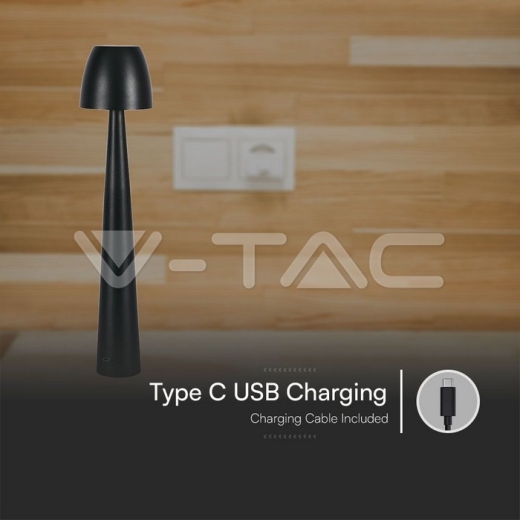 2W LED Table Lamp (80x370) 3in1 Dimmable Black Body - 4