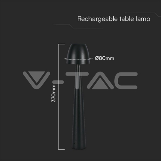 2W LED Table Lamp (80x370) 3in1 Dimmable Black Body - 6