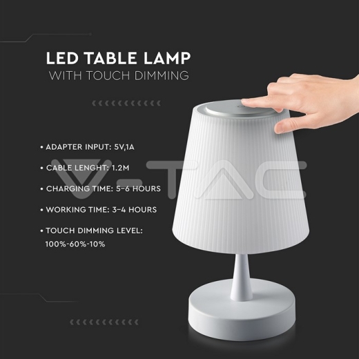 5W LED Rechargeable Table Lamp Chrome Touch Dimming - 3
