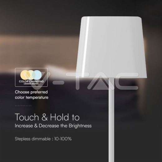 5W LED Magnetic Table Lamp With Battery 3600mAh CCT: 3 in 1 White Body Dimmable - 8