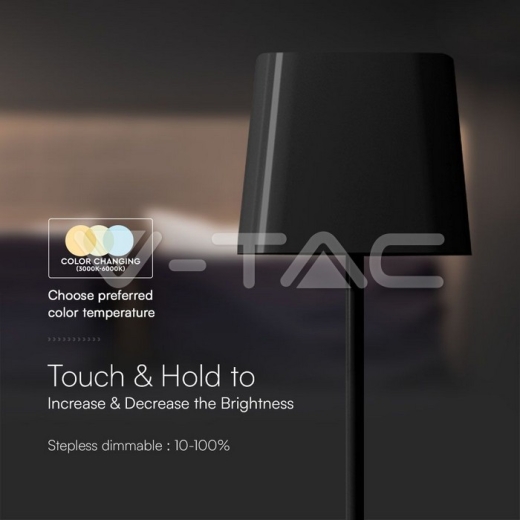 5W LED Magnetic Table Lamp With Battery 3600mAh CCT: 3 in 1 Black Body Dimmable - 8