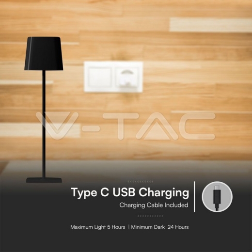 5W LED Magnetic Table Lamp With Battery 3600mAh CCT: 3 in 1 Black Body Dimmable - 9