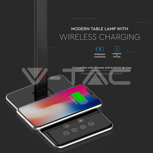 5W LED Table Lamp 3 in 1 Wireless Charger Square Black Body - 7