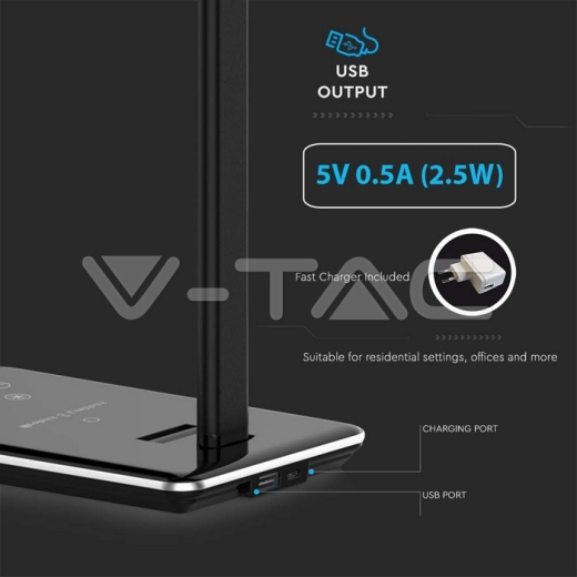 5W LED Table Lamp 3 in 1 Wireless Charger Square Black Body - 8