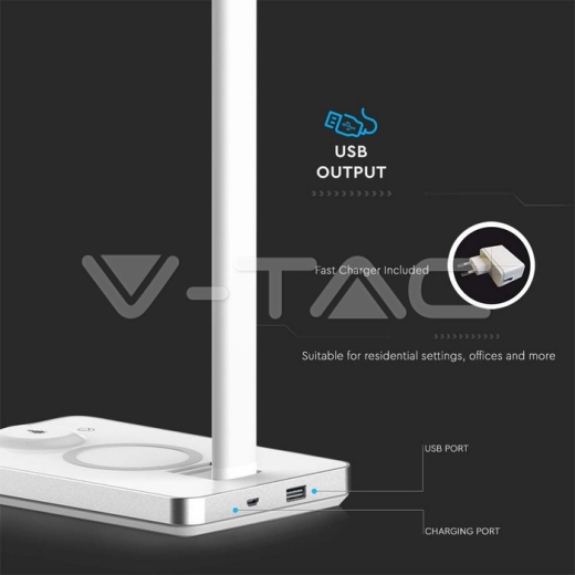 Lámpara Escritorio 5W CCT Carga Wireless Base Cuadrada Blanca - 7