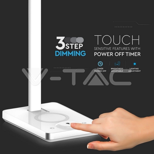 Lámpara Escritorio 5W CCT Carga Wireless Base Cuadrada Blanca - 8