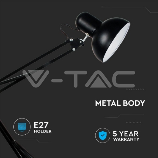 Designer Table Lamp Adjustable Metal Bracket Switch & E27 Holder Hookup Black - 2