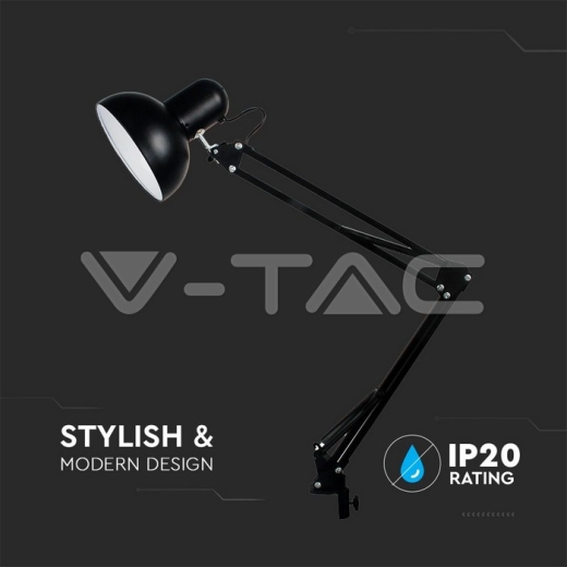 Designer Table Lamp Adjustable Metal Bracket Switch & E27 Holder Hookup Black - 3