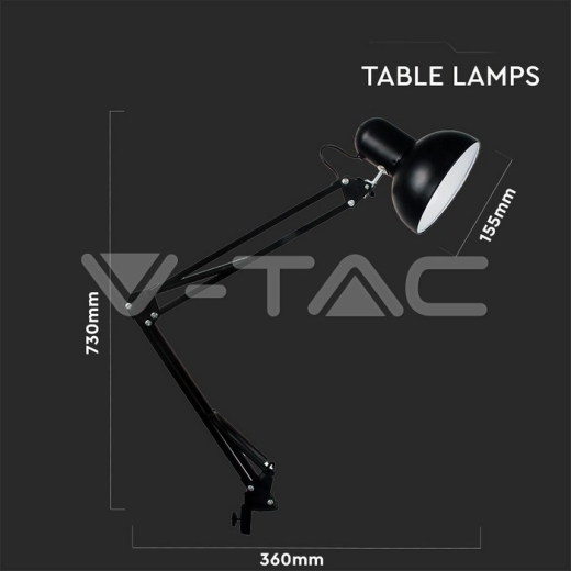 Designer Table Lamp Adjustable Metal Bracket Switch & E27 Holder Hookup Black - 4