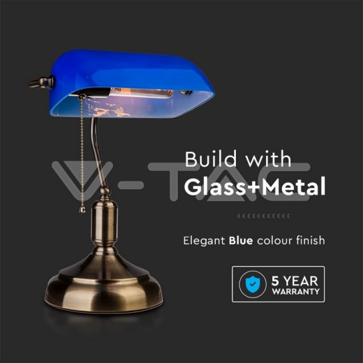 Bankers Table Lamp Switch E27 Blue - 3