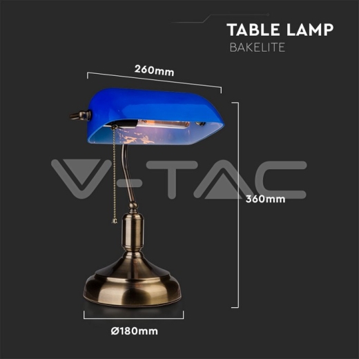 Bankers Table Lamp Switch E27 Blue - 4