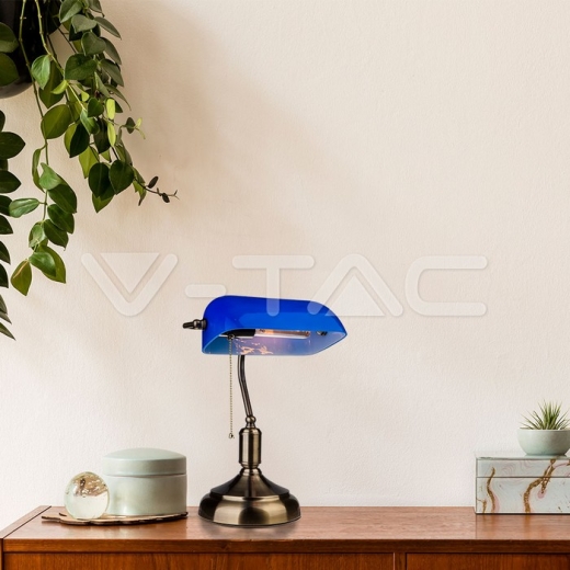 Bankers Table Lamp Switch E27 Blue - 6