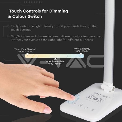 7W LED Table Lamp With Wireless Charger 3in1 White - 8