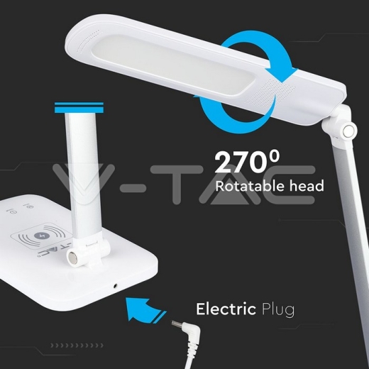 7W LED Table Lamp With Wireless Charger 3in1 White - 9
