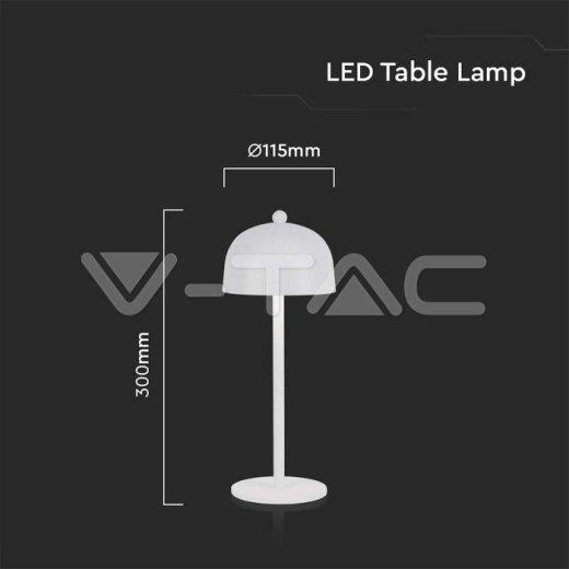 LED Table Lamp 1800mAh Battery 115x300 3in1 White Body - 5