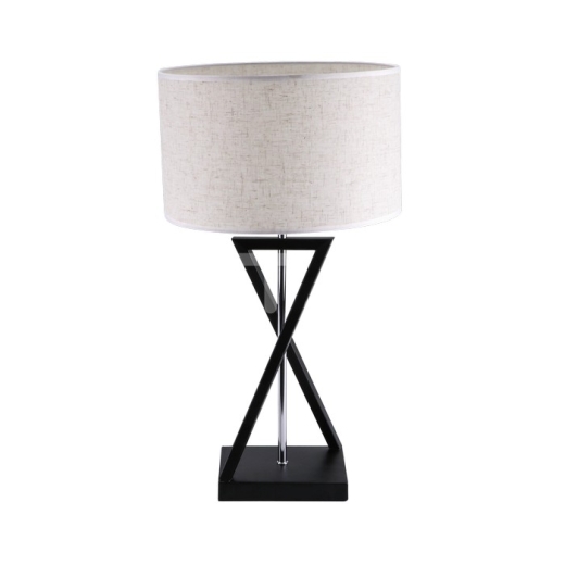 Designer Table Lamp E27 Ivory Shade Black Base Switch Round - 1