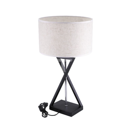 Designer Table Lamp E27 Ivory Shade Black Base Switch Round - 3