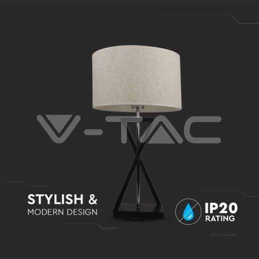 Designer Table Lamp E27 Ivory Shade Black Base Switch Round - 5