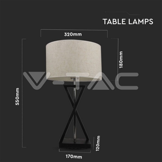 Designer Table Lamp E27 Ivory Shade Black Base Switch Round - 6