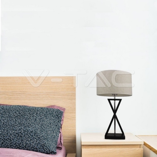 Designer Table Lamp E27 Ivory Shade Black Base Switch Round - 7