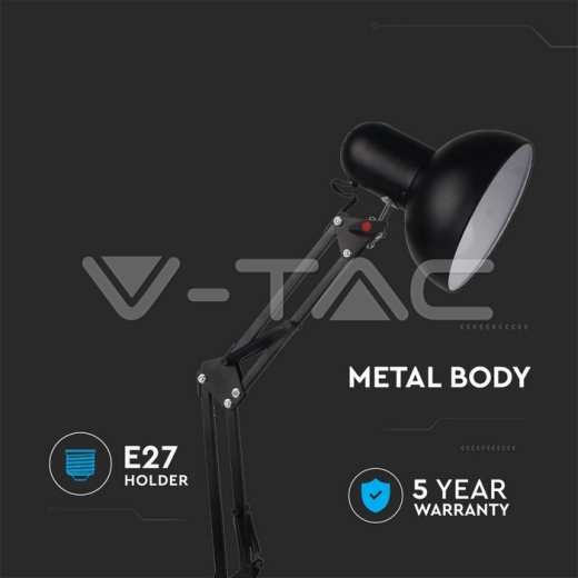 Lámpara de mesa аjustable Soporte de metal + interruptor & casquillo E27 color negro - 3