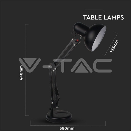 Lámpara de mesa аjustable Soporte de metal + interruptor & casquillo E27 color negro - 5