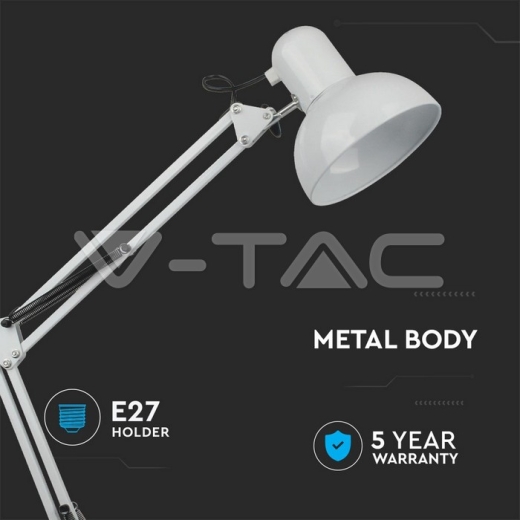 Lámpara de mesa аjustable Soporte de metal + interruptor & casquillo E27 color blanco - 4