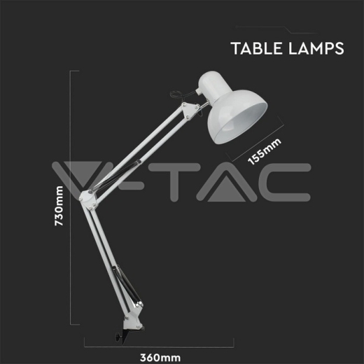 Lámpara de mesa аjustable Soporte de metal + interruptor & casquillo E27 color blanco - 6