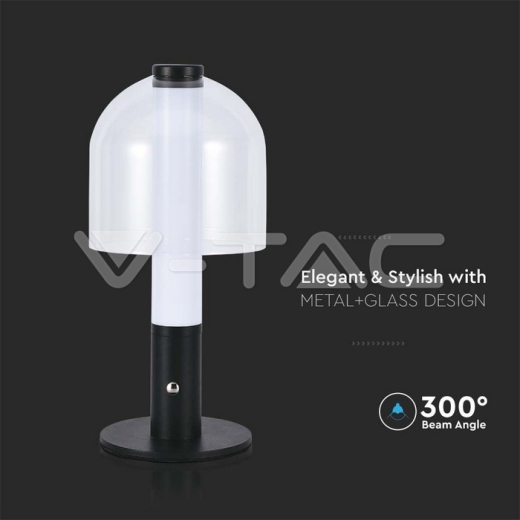 LED Table Lamp 1800mAh Battery 140 x 300 3 in 1 Black, Transparent Glass - 2