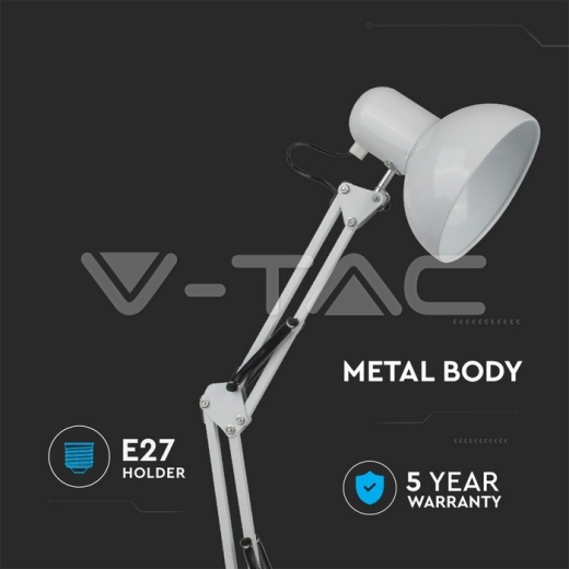 Designer Table Lamp Adjustable Metal Bracket Switch & E27 Holder White - 2