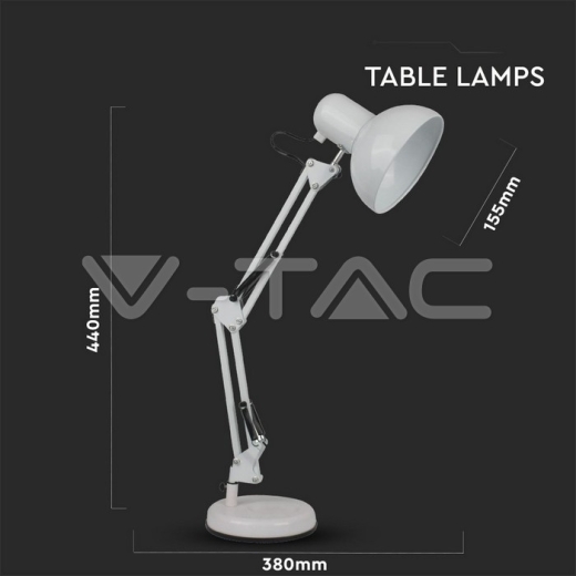 Designer Table Lamp Adjustable Metal Bracket Switch & E27 Holder White - 4