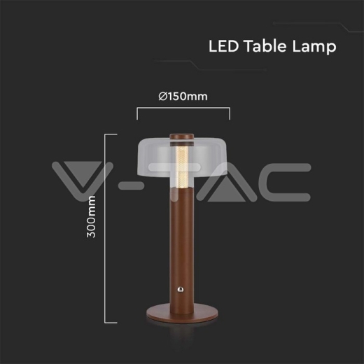 LED Table Lamp 1800mAh Battery 150 x 300 3 in 1 Brown Body - 5
