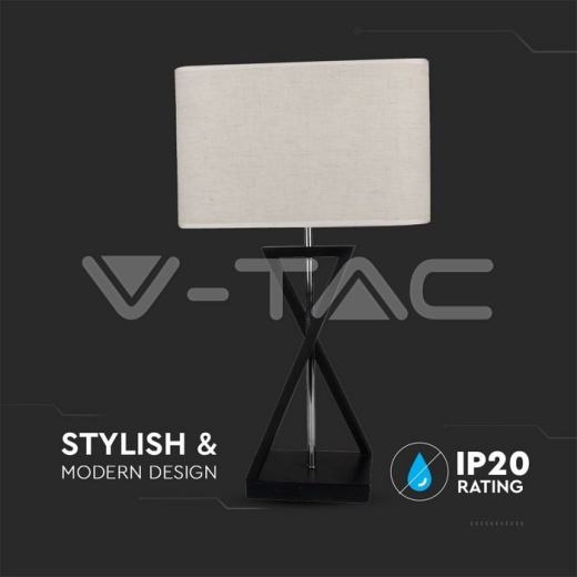 Designer Table Lamp E27 Ivory Shade Black Base Switch Square - 5