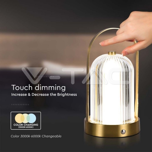 LED Table Lamp 1800mAH Battery D:120*190 French Gold Body 3IN1 - 3