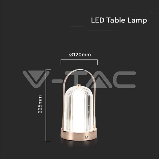 LED Table Lamp 1800mAH Battery D:120*190 French Gold Body 3IN1 - 5
