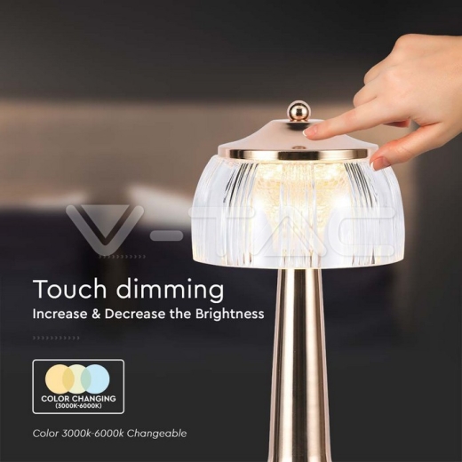 LED Table Lamp 1800mAH BatteryD:13.5*26.5 French Gold Body 3IN1 - 3