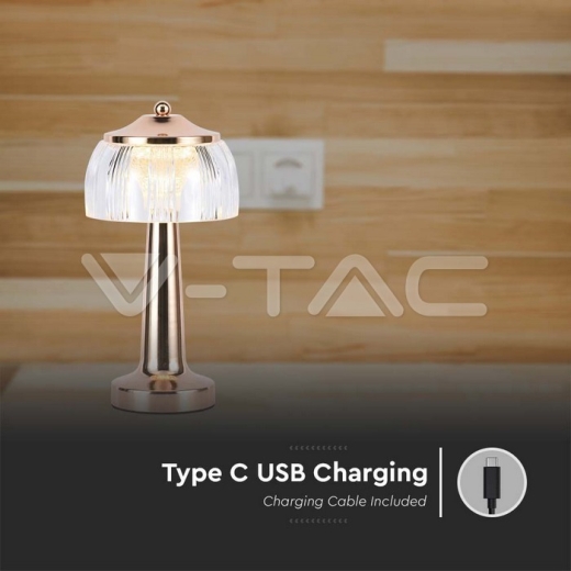LED Table Lamp 1800mAH BatteryD:13.5*26.5 French Gold Body 3IN1 - 4