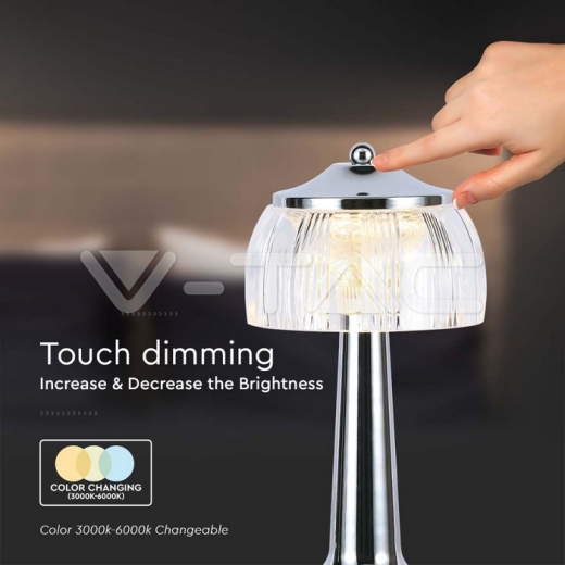 LED Table Lamp 1800mAH BatteryD:13.5*26.5 Chrome Body3IN1 - 3