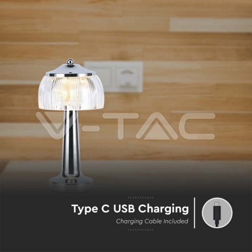 LED Table Lamp 1800mAH BatteryD:13.5*26.5 Chrome Body3IN1 - 4