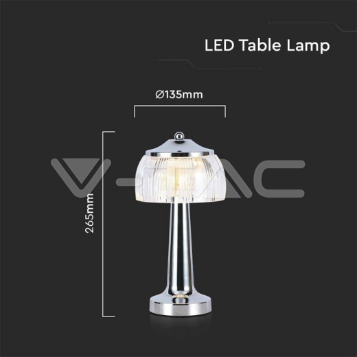LED Table Lamp 1800mAH BatteryD:13.5*26.5 Chrome Body3IN1 - 5