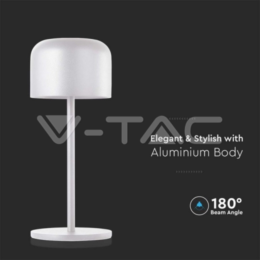 LED Table Lamp 2200mAH Battery D86*H210mm White Body IP54 - 2