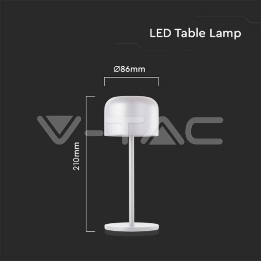 LED Table Lamp 2200mAH Battery D86*H210mm White Body IP54 - 5